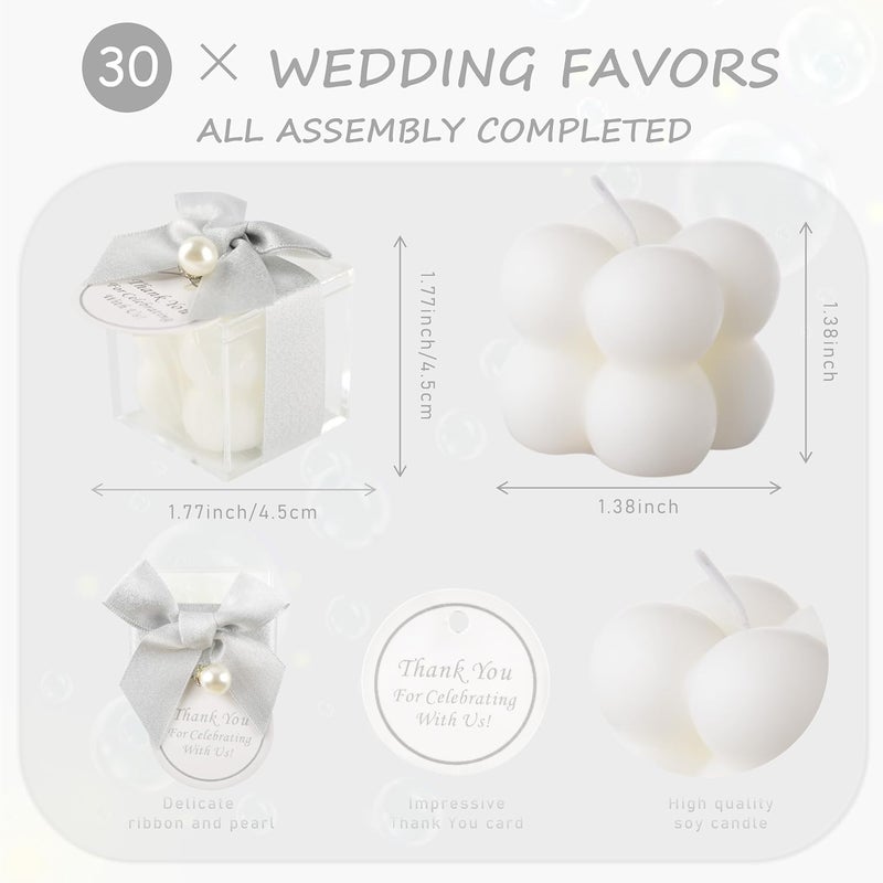 ACITHGL 30 Sets Small Bubble Candle Wedding Candles Favors for Guests Bulk Bridal Shower Favors Candles with Stylish Ribbons Thank You Cards Gifts (Shimmering Silver) - Image 2